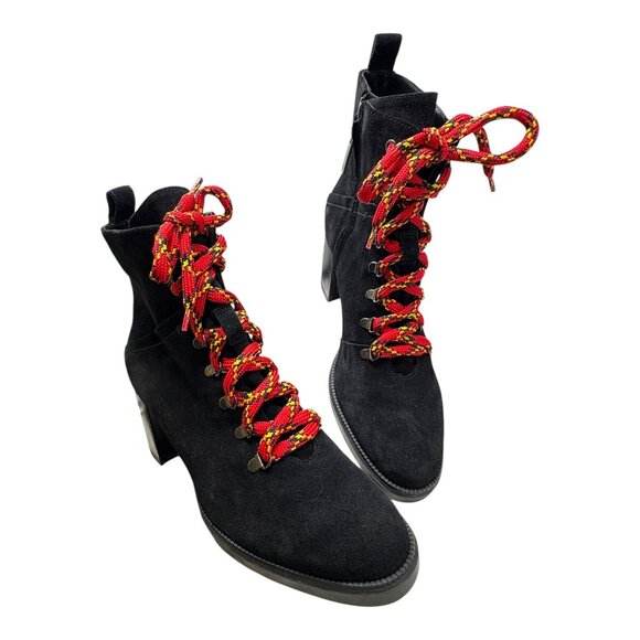 Aquatalia Isotta Black Suede Block Heel Moto Inspired Booties - Picture 11 of 11